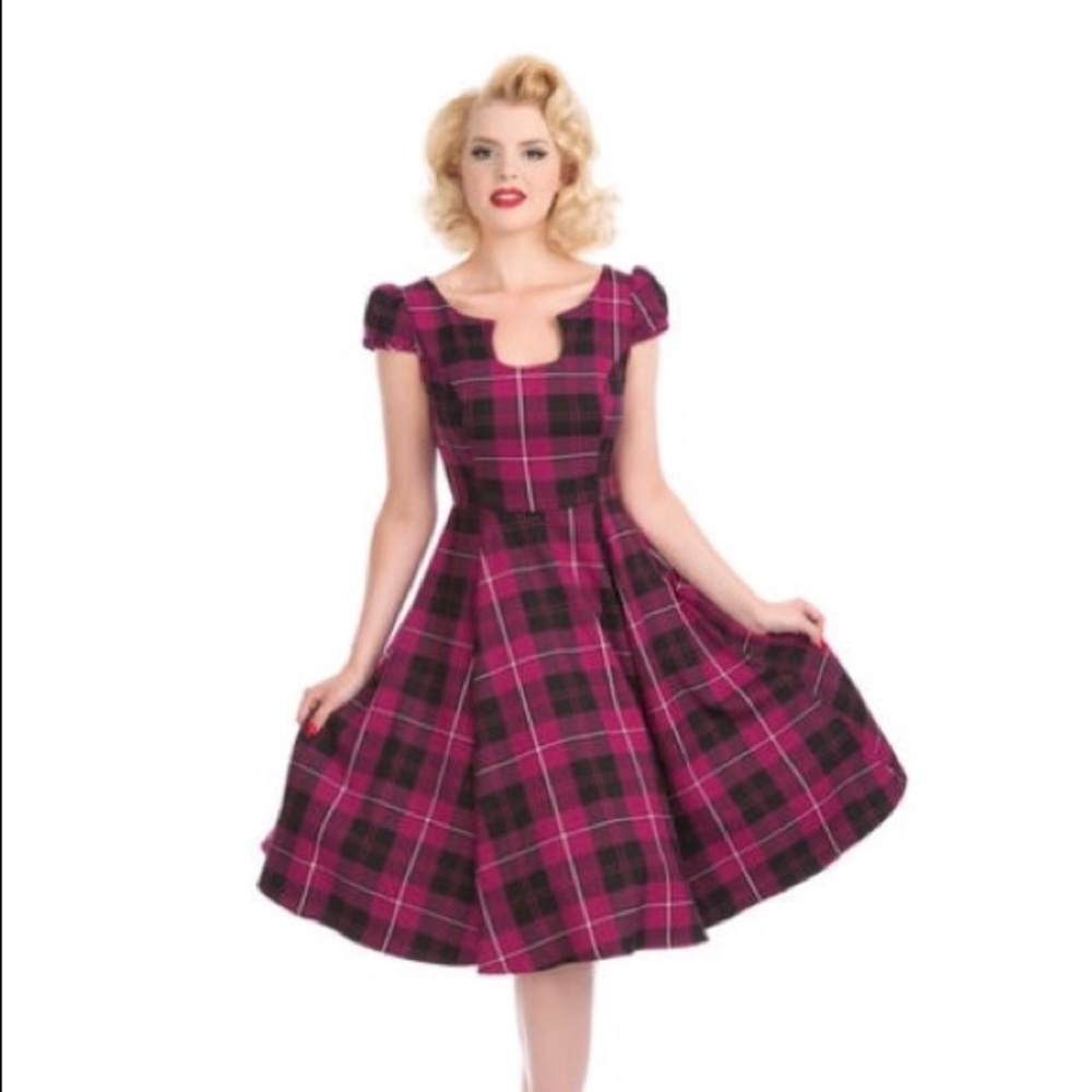 Sold Out!! Heart & Roses Black & Pink Tartan Dress